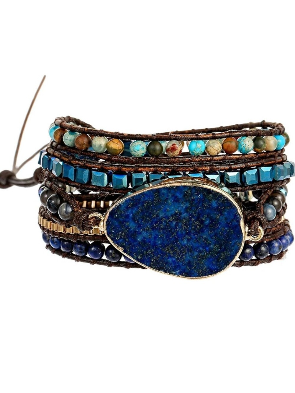 Blue Lapis-Style Multi-Strand Beaded Wrap Bracelet